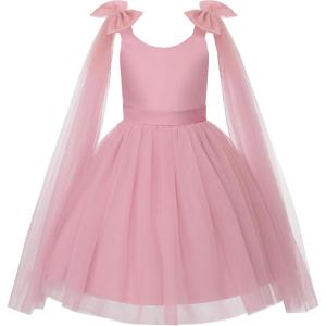 image:imageUhnice Girls Sleeveless Tulle Dress with Fixed Shoulder Bows for Flower Girl Wedding PartyPink