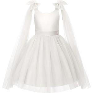 image:imageUhnice Girls Sleeveless Tulle Dress with Fixed Shoulder Bows for Flower Girl Wedding PartyWhite