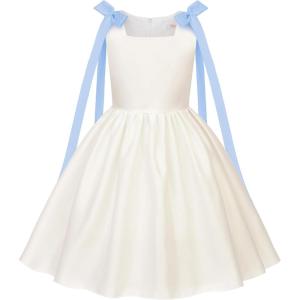 image:imageUhnice Sleeveless Off White Princess Dress with Fixed Bow Straps for Toddler Girls Wedding Party OutfitOff White With Blue Bow