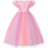 image:imageUhnice Flower Girl Sequin Dress Tulle Ball Gown Formal Dresses for Wedding PartyRainbow Pink