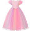 image:imageUhnice Flower Girl Sequin Dress Tulle Ball Gown Formal Dresses for Wedding PartyRainbow Pink