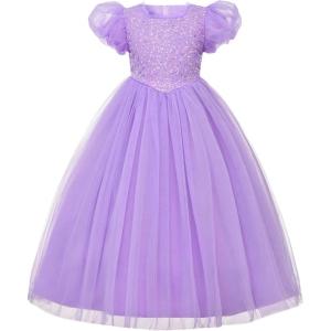 image:imageUhnice Flower Girl Sequin Dress Tulle Ball Gown Formal Dresses for Wedding PartyPurple 2