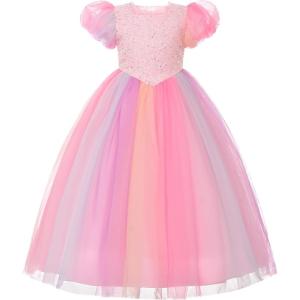 image:imageUhnice Flower Girl Sequin Dress Tulle Ball Gown Formal Dresses for Wedding PartyRainbow Pink