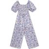 image:imageSpeechless Girls Puff Sleeve Print Woven Floral Cumberbund Tie Back JumpsuitIvory Coral