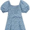 image:imageSpeechless Girls Puff Sleeve Print Woven Floral Cumberbund Tie Back JumpsuitNavy Olive