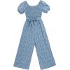 image:imageSpeechless Girls Puff Sleeve Print Woven Floral Cumberbund Tie Back JumpsuitNavy Olive