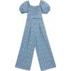 image:imageSpeechless Girls Puff Sleeve Print Woven Floral Cumberbund Tie Back JumpsuitNavy Olive