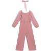 image:imageSpeechless Girls Sheer Sleeve Scuba Crepe Pearl Embellished Jumpsuit With Hair BowMauve