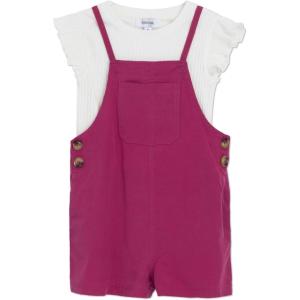 image:imageSpeechless Girls 2Piece Mineral Wash Romper and Flutter Sleeve Tee SetFuschiaWhite