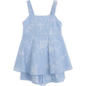 image:imageSpeechless Girls Sleeveless Embroidered Stripe Skirted Romper With Back BowBlueIvory