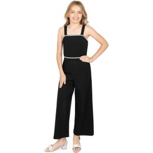image:imageSpeechless Girls Sleeveless Scuba Crepe Wide Strap Jumpsuit With Pearl TrimBlack