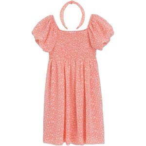image:imageSpeechless Girls Chiffon Puff Sleeve Smocked Bodice Dress with Matching HeadbandCoralIvory