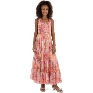 image:imageSpeechless Girls Sleeveless Printed Mesh Tiered Maxi DressCoralPink Floral