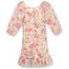 image:imageSpeechless Girls 34 Puff Sleeve Floral Ruched Ruffle Hem Knee Length DressIvoryCoral