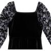 image:imageSpeechless Girls Flocked Sheer Long Sleeve Velvet Skater Party DressBlack