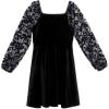 image:imageSpeechless Girls Flocked Sheer Long Sleeve Velvet Skater Party DressBlack