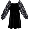 image:imageSpeechless Girls Flocked Sheer Long Sleeve Velvet Skater Party DressBlack