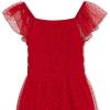 image:imageSpeechless Girls Flutter Sleeve Swiss Dot Smocked Bodice Midi DressRed