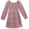 image:imageSpeechless Girls Long Sheer Sleeve Square Neck Tiered Pleated Midi DressRoseSilver