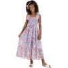 image:imageSpeechless Girls Printed Chiffon Smocked Bodice Maxi Dress with Pearl HeadbandBluePink Floral