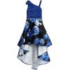 image:imageSpeechless Girls Printed Lace One Shoulder Rhinestone Trim Waist HighLow Midi DressNavyBlack