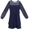 image:imageSpeechless Girls Scuba Crepe Skater Mini Dress with Sheer Sleeves and Pearl DetailNavy