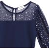 image:imageSpeechless Girls Scuba Crepe Skater Mini Dress with Sheer Sleeves and Pearl DetailNavy