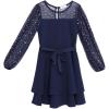 image:imageSpeechless Girls Scuba Crepe Skater Mini Dress with Sheer Sleeves and Pearl DetailNavy