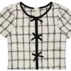 image:imageSpeechless Girls Short Sleeve Plaid Boucle DressIvoryBlack