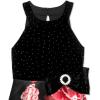 image:imageSpeechless Girls Sleeveless Dew Drop Velvet Bodice Mikado Printed HighLow Dress with Side Waist BowBlackRed