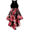 image:imageSpeechless Girls Sleeveless Dew Drop Velvet Bodice Mikado Printed HighLow Dress with Side Waist BowBlackRed
