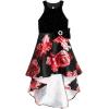 image:imageSpeechless Girls Sleeveless Dew Drop Velvet Bodice Mikado Printed HighLow Dress with Side Waist BowBlackRed
