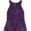 image:imageSpeechless Girls Sleeveless Glitter Lace and Tulle Corkscrew Maxi Ballgown DressEggplant