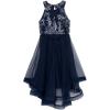 image:imageSpeechless Girls Sleeveless High Neck Embroidered Lace Tulle Rhinestone Waist High Low Midi DressNavy