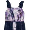 image:imageSpeechless Girls Sleeveless Printed Sequin Chiffon Bow Shoulder WalkThrough Maxi DressNavyPurple