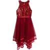 image:imageSpeechless Girls Sleeveless Sequin Mesh High Neck Tie Waist Handkerchief Hem Midi DressRed