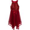 image:imageSpeechless Girls Sleeveless Sequin Mesh High Neck Tie Waist Handkerchief Hem Midi DressRed