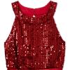 image:imageSpeechless Girls Sleeveless Sequin Mesh High Neck Tie Waist Handkerchief Hem Midi DressRed