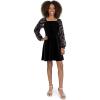 image:imageSpeechless Girls Flocked Sheer Long Sleeve Velvet Skater Party DressBlack