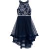 image:imageSpeechless Girls Sleeveless High Neck Embroidered Lace Tulle Rhinestone Waist High Low Midi DressNavy