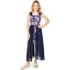 image:imageSpeechless Girls Sleeveless Printed Sequin Chiffon Bow Shoulder WalkThrough Maxi DressNavyPurple