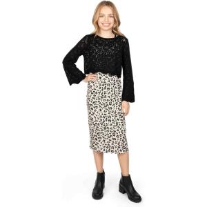 image:imageSpeechless Girls 2piece Crochet Long Sleeve Sweater Top and Midi DressBlackCheetah