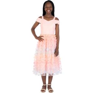 image:imageSpeechless Girls Cold Shoulder Midi 3D Butterfly Party DressPeachBlue