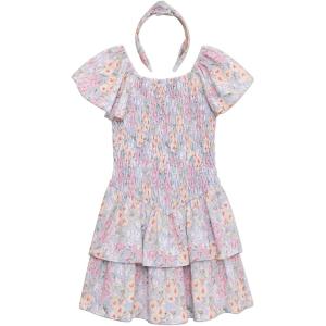 image:imageSpeechless Girls Flutter Sleeve Bubble Crepe Drop Waist DressPeriwinkleCoral