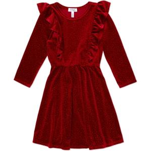 image:imageSpeechless Girls Glitter Velvet Long Sleeve Skater Party DressRed