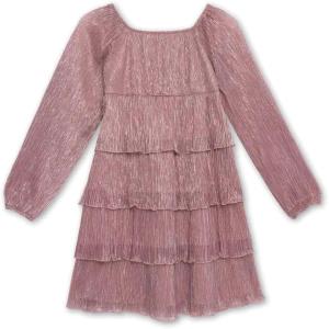 image:imageSpeechless Girls Long Sheer Sleeve Square Neck Tiered Pleated Midi DressRoseSilver