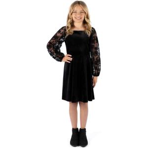 image:imageSpeechless Girls Long Sleeve Flocked Tulle and Velvet Party DressBlack