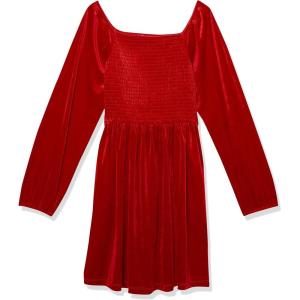 image:imageSpeechless Girls Long Sleeve Smocked Bodice Velvet DressDark Red