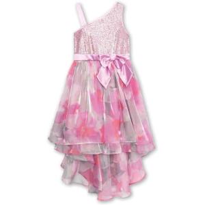 image:imageSpeechless Girls One Shoulder Shimmer Midi Dress with Bow AccentGreyPink
