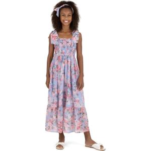 image:imageSpeechless Girls Printed Chiffon Smocked Bodice Maxi Dress with Pearl HeadbandBluePink Floral